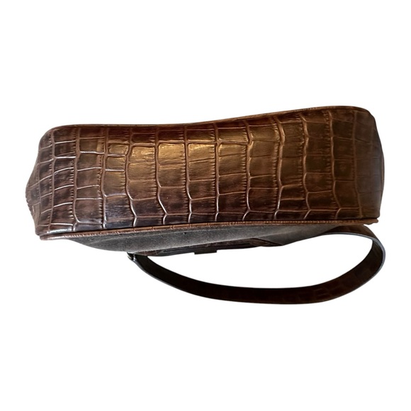 Vintage Laura Ashley Brown Leather Suede & Faux Croc Clasp Handbag - Picture 6 of 11